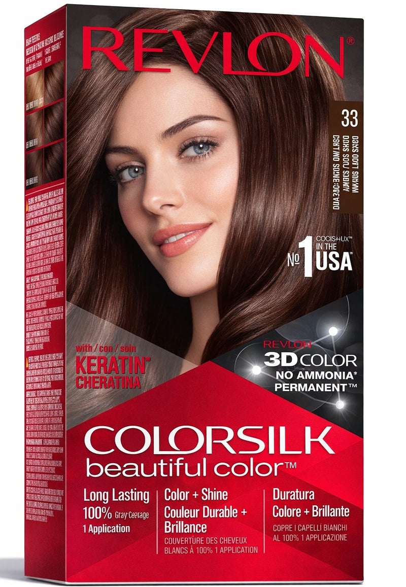 Revlon ColorSilk Beautiful Color Permanent Hair Dye #33 Dark Soft Brown – Ammonia-Free, 100% Gray Coverage